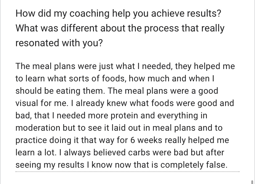 Screenshot of client feedback, 5 of 11