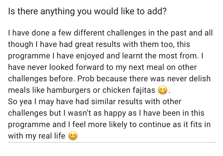 Screenshot of client feedback, 6 of 11